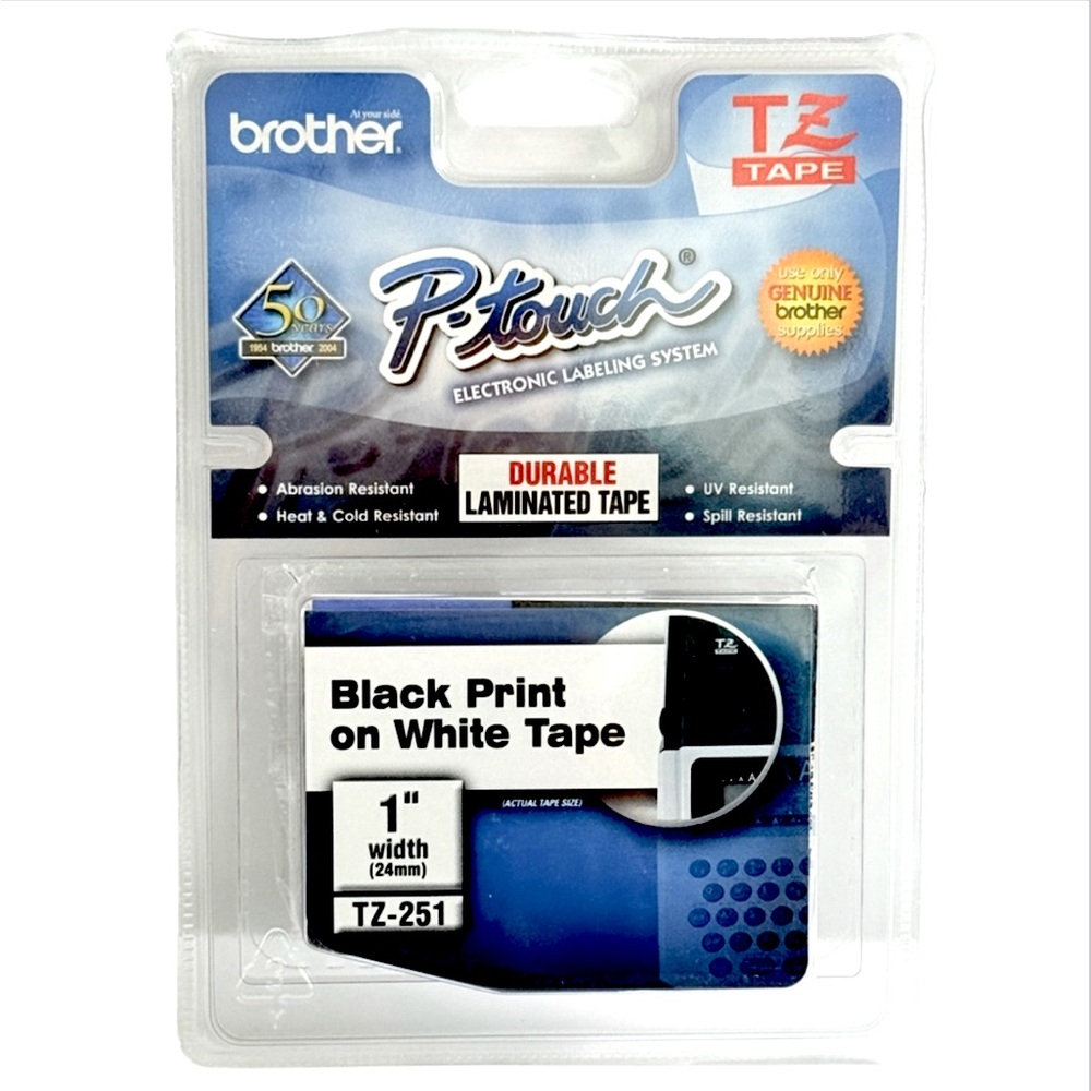 Brother P-Touch TZ-251 Tape - Black Print on White Tape 1 in Width (24 mm) NIP